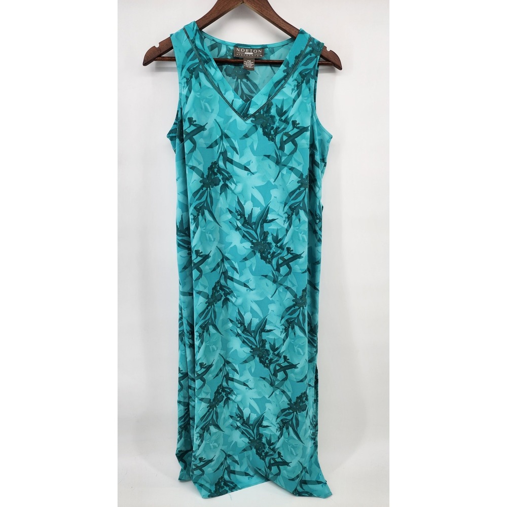 Norton McNaughton Petites Floral Sleeveless V-Neck Midi Dress Teal Green PM